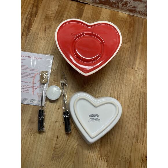 Avon Red Heart Tea Light Fondue Set For Two Valentines Anniversary New In Box - Picture 3 of 6
